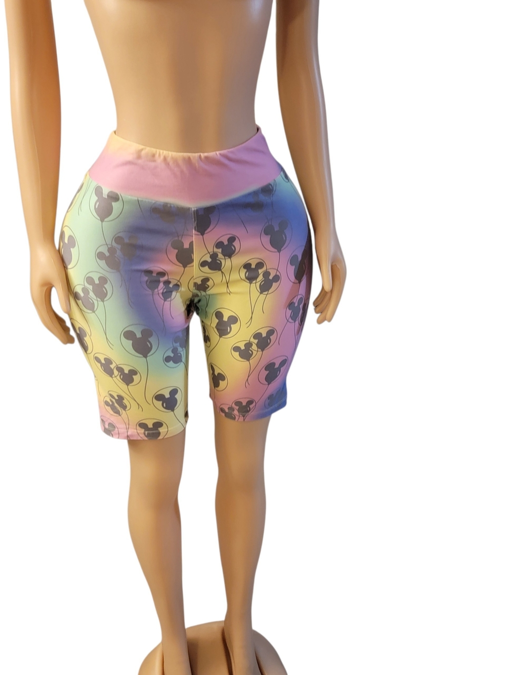 Disney Pastel Rainbow Bike Shorts with Mickey Balloon Print